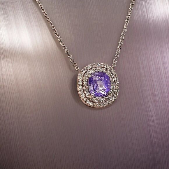 Natural Sapphire Diamond Pendant 18" 14k WG 3.84 TCW Certified 310562 - Picture 4 of 14